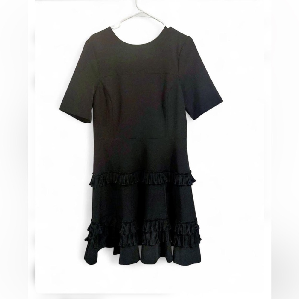 Gibson Latimer sz 10 black short sleeve midi dress ruffle flounce skirt LBD